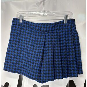 ZARA Houndstooth Pleated Mini Skirt Blue Black Womens Size M